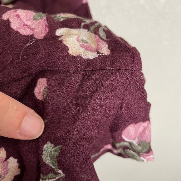American Eagle Floral Romper Burgundy Purple XXS - Picture 4 of 8